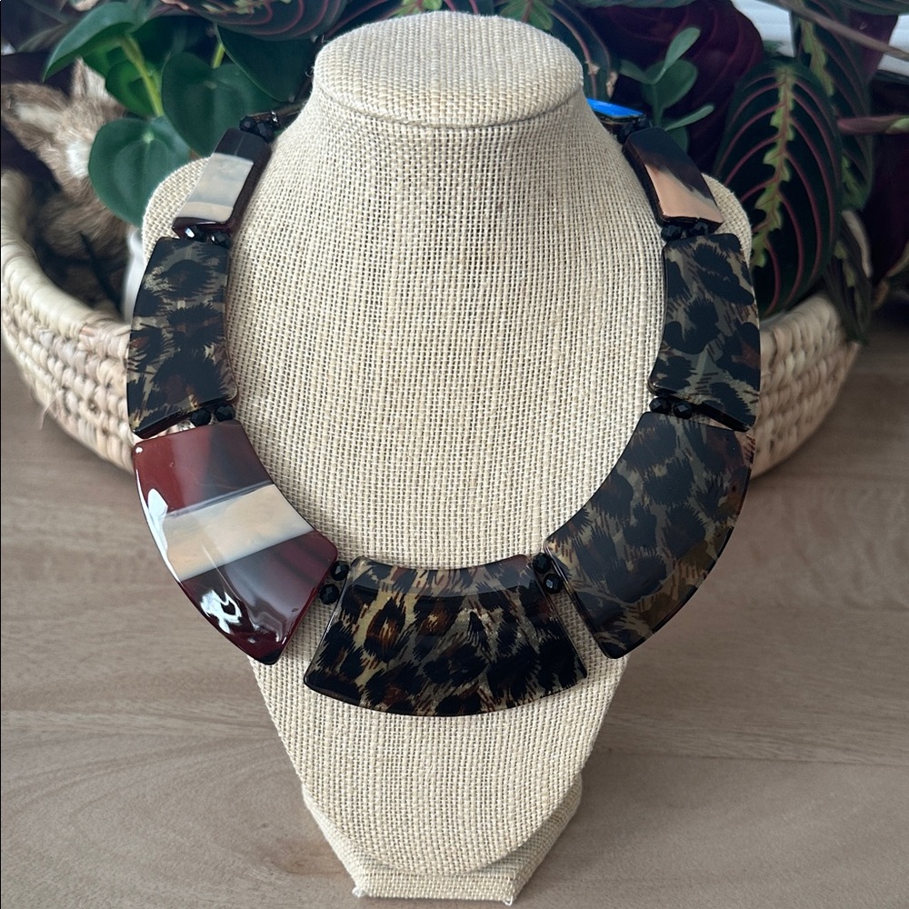 Leopard Print Necklace with Gold Extension Chain